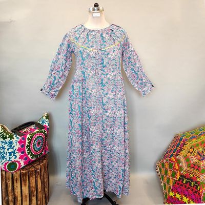 S/M Umama Printed Cotton Dress 56&quot; Long Jalabiya