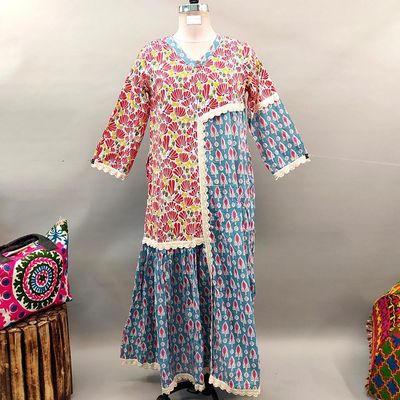 L/XL Yuna Printed Cotton Dress 57&quot; Long Jalabiya