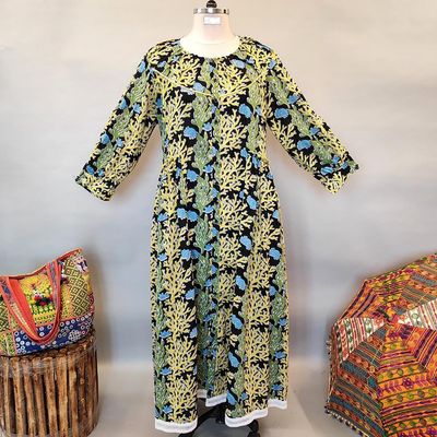2XL/3XL Umama Printed Cotton Dress 57&quot; Long Jalabiya