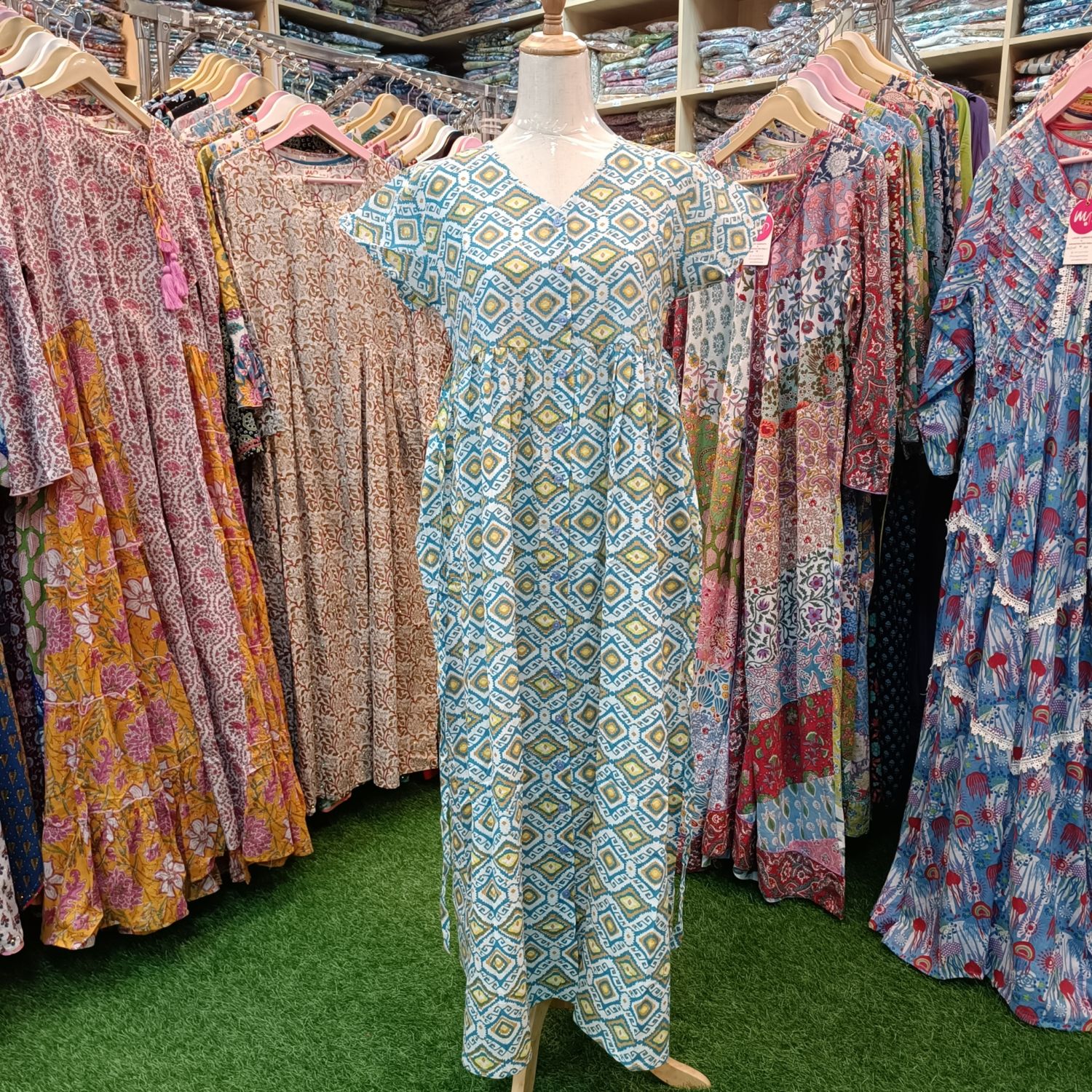 12-13 Year Precious Printed Cotton Girls Dress 50&quot; Long Jalabiya