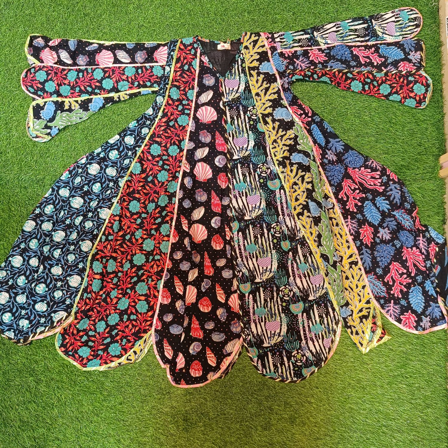 6-7 Year Meher Crystal Multi Printed Cotton Girls Dress 37&quot; Long Jalabiya