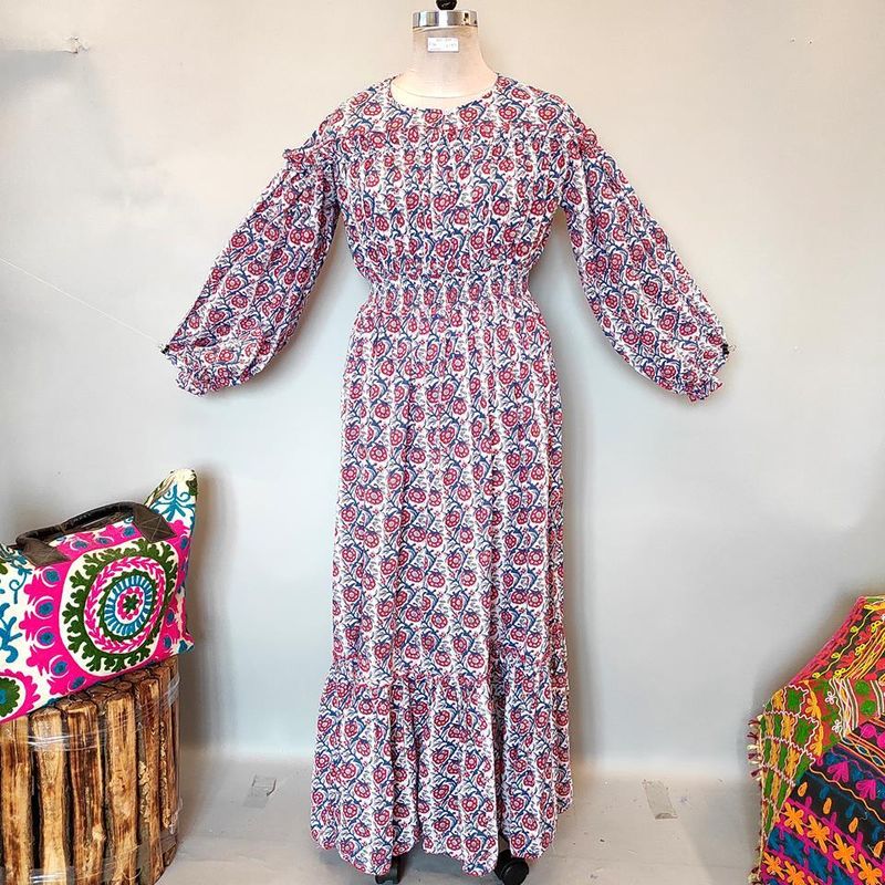 2XL/3XL Lutf Printed Cotton Dress 57&quot; Long Jalabiya