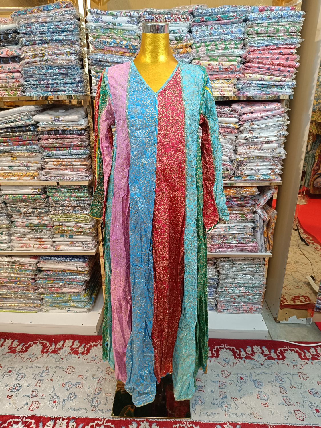 XS/S Meher Crystal Multi Printed Cotton Dress 54&quot; Long Jalabiya