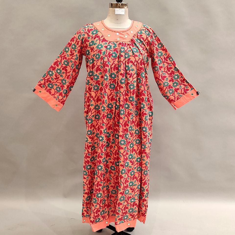 12-13 Year Lara Printed Cotton Girls Dress 50&quot;Long Jalabiya