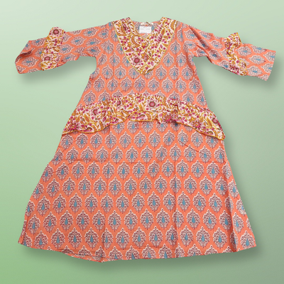 8-9 Year Aiba Printed Cotton Girls Dress 42&quot; Long Jalabiya