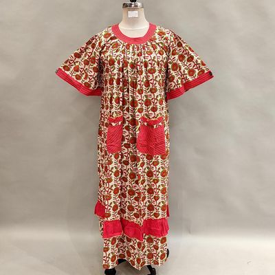 S/M Nawaar Printed Cotton Dress 57&quot; Short Sleeves Jalabiya