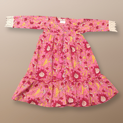 4-5 Year Ari Printed Cotton Girls Dress 34&quot; Long Jalabiya