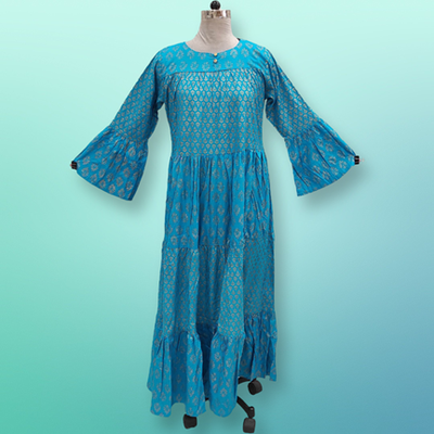 L/XL Moon Gold Printed Dress 57&quot; Long Jalabiya