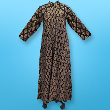 L/XL Honey Golden Printed Rayon Dress 57&quot; Long Jalabiya