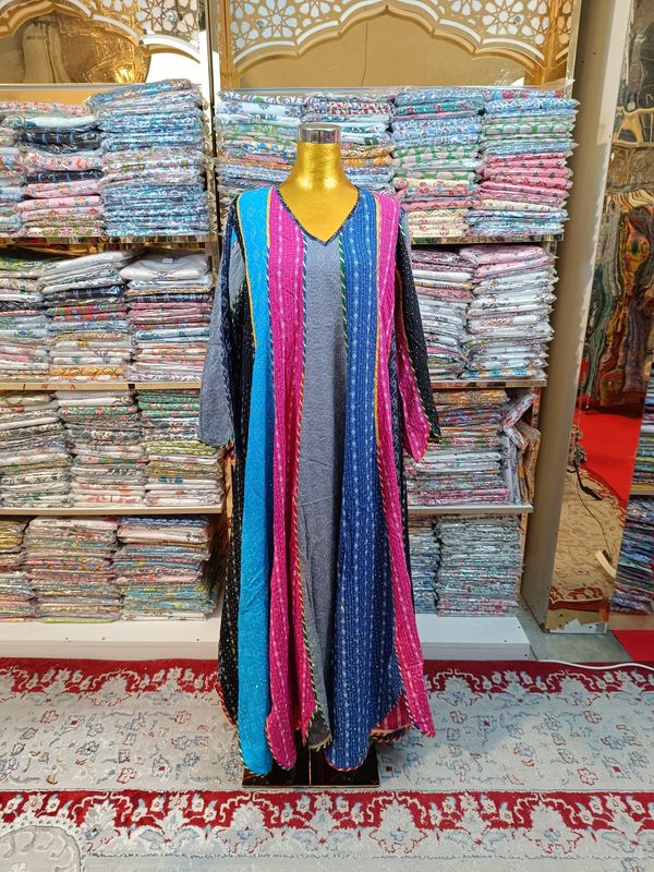 S/M Meher Crystal Multi Printed Cotton Dress 57&#39;&#39; Long Jalabiya