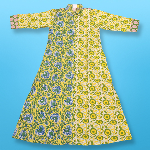 10-11 Year Singapore Yellow Printed Cotton Girls Dress 46&quot; Long Jalabiya