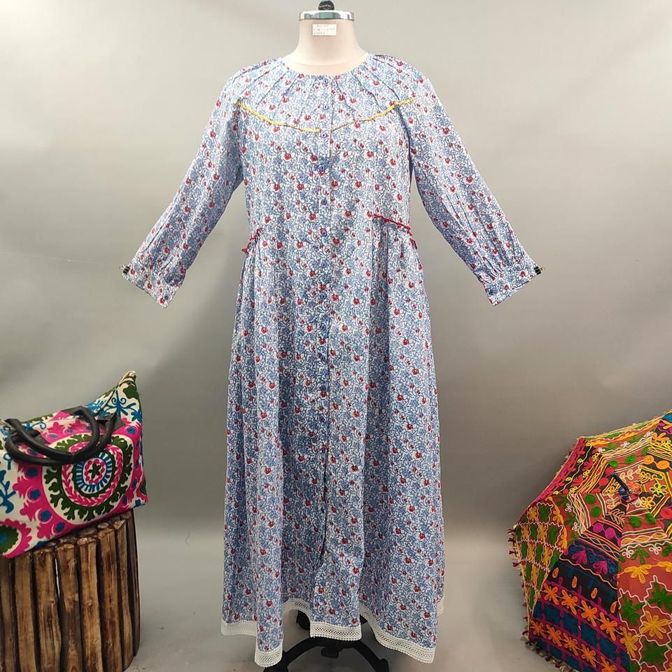 2XL/3XL Umama Printed Cotton Dress 57&quot; Long Jalabiya