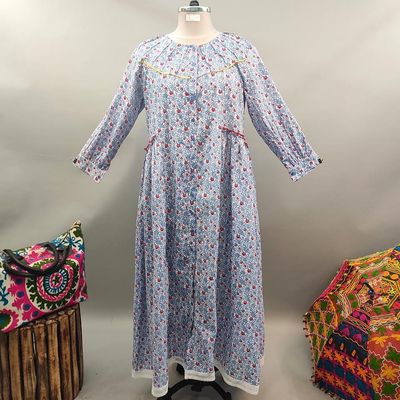 2XL/3XL Umama Printed Cotton Dress 57&quot; Long Jalabiya