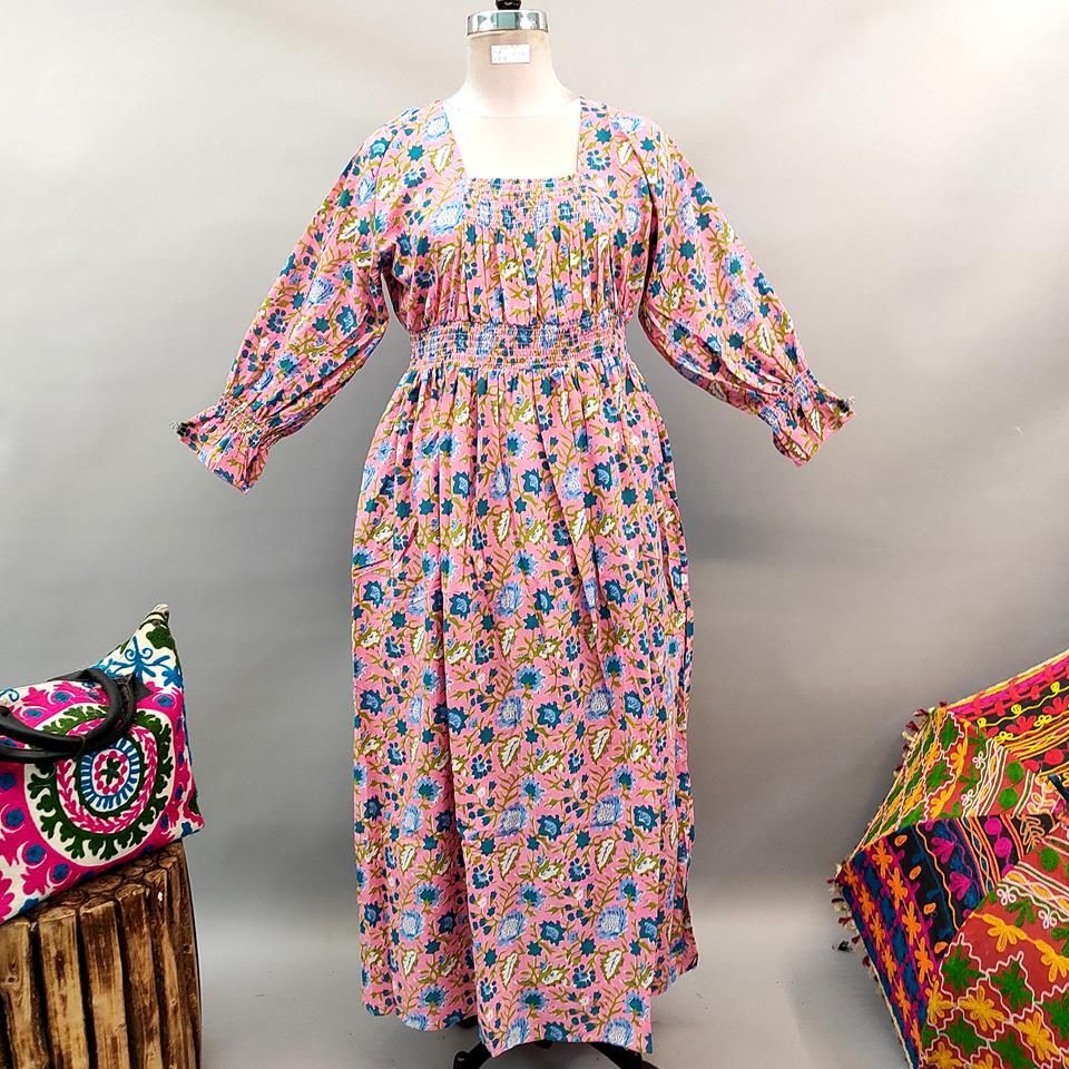 2XL/3XL Fazlin Printed Cotton Dress 56&quot; Long Jalabiya