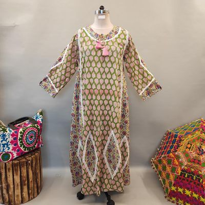 L/XL Atushi Printed Cotton Dress 56&quot; Long Jalabiya