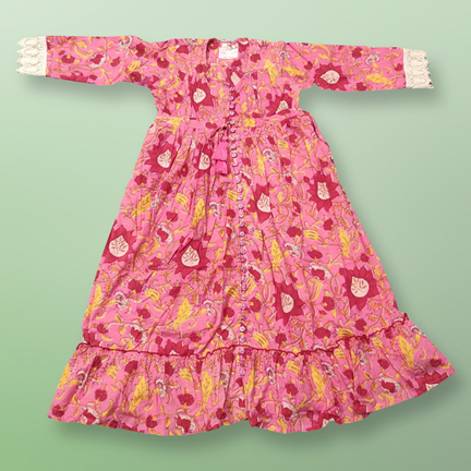 6-7 Year Ari Printed Cotton Girls Dress 38&quot; Long Jalabiya