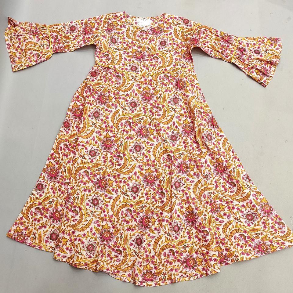 8-9 Year Zaina Printed Cotton Girls Dress 42&quot; Long Jalabiya