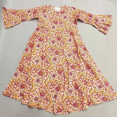 8-9 Year Zaina Printed Cotton Girls Dress 42&quot; Long Jalabiya