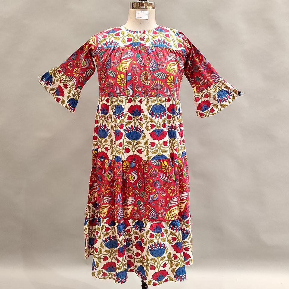 8-9 Year Moon Printed Cotton Girls Dress 42&quot; Long Jalabiya