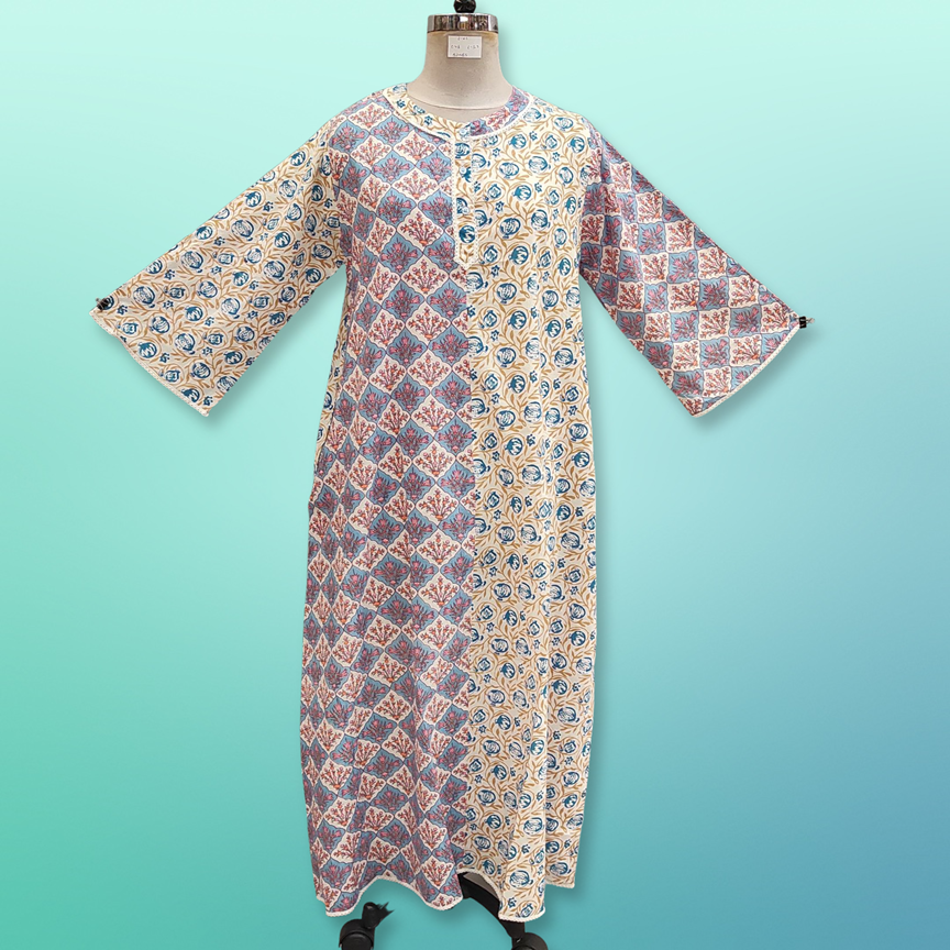 L/XL Noorain Printed Cotton Dress 57&quot; Long Jalabiya