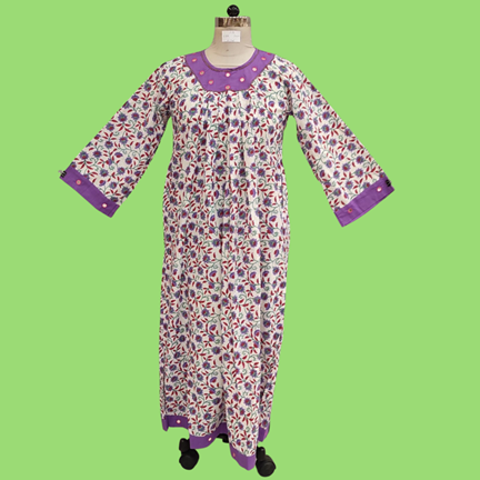 12-13 Year Lara Printed Cotton Girls Dress 50&quot;Long Jalabiya