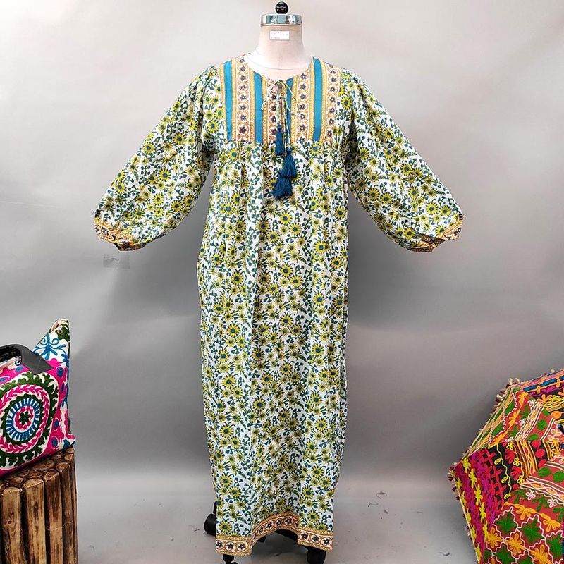 L/XL Sapphire Printed Cotton Dress 57&quot; Long Jalabiya