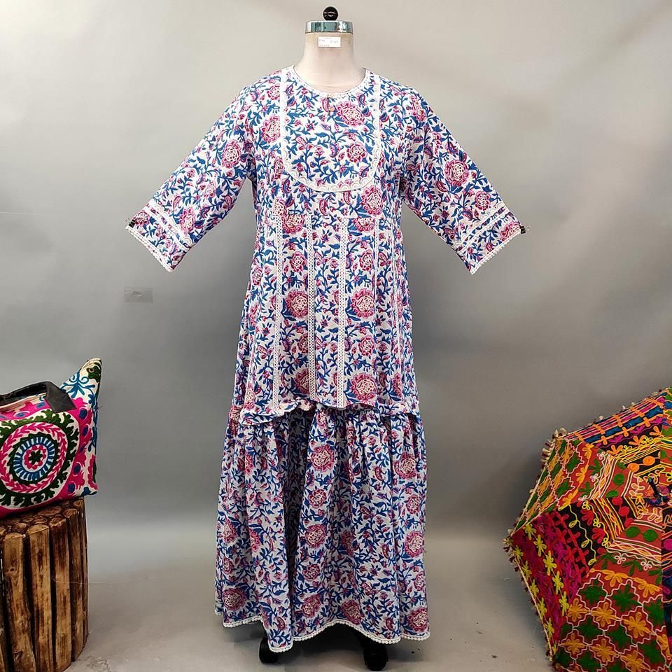 L/XL Habika Printed Cotton Dress 57&quot; Long Jalabiya