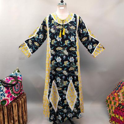 L/XL Atushi Printed Cotton Dress 56&quot; Long Jalabiya