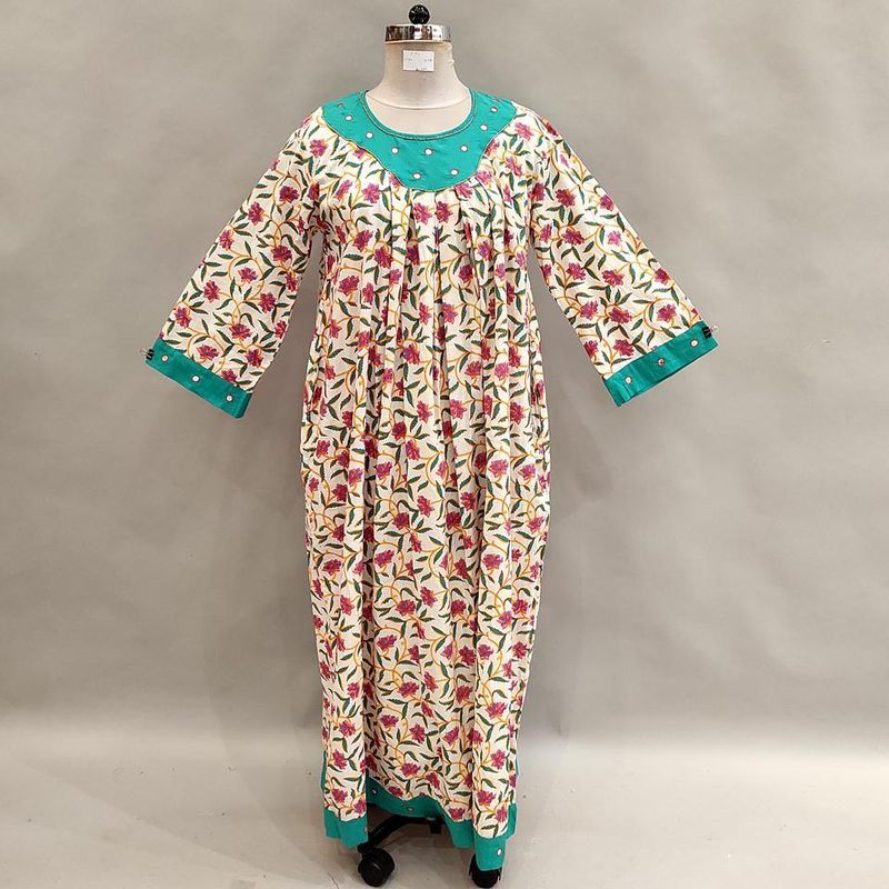 L/XL Lara Printed Cotton Dress 58&quot; Long Jalabiya