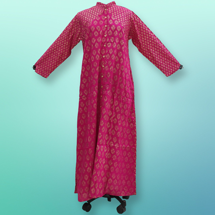L/XL Honey Golden Printed Rayon Dress 57&quot; Long Jalabiya