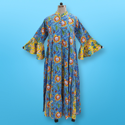 S/M Luaby Printed Cotton Dress 57&quot; Long Jalabiya