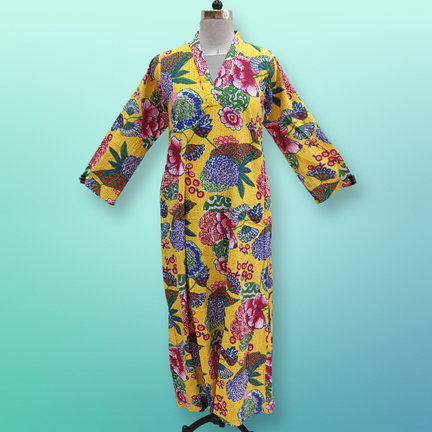 L/XL Teena Printed Cotton Dress 56&quot; Long Jalabiya