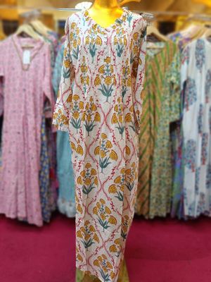 L/XL Crystal Sparrow Printed Cotton Dress 57&quot; Long Jalabiya