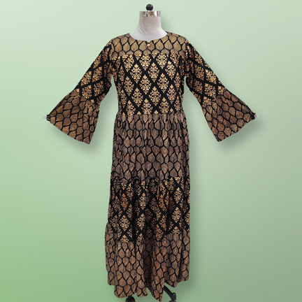 S/M Moon Gold Printed Dress 57&quot; Long Jalabiya