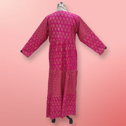 L/XL Juhi Golden Printed Rayon Dress 57&quot; Long Jalabiya