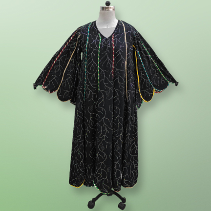 S/M Meher Crystal Black Cotton Dress 57&quot; Long Jalabiya