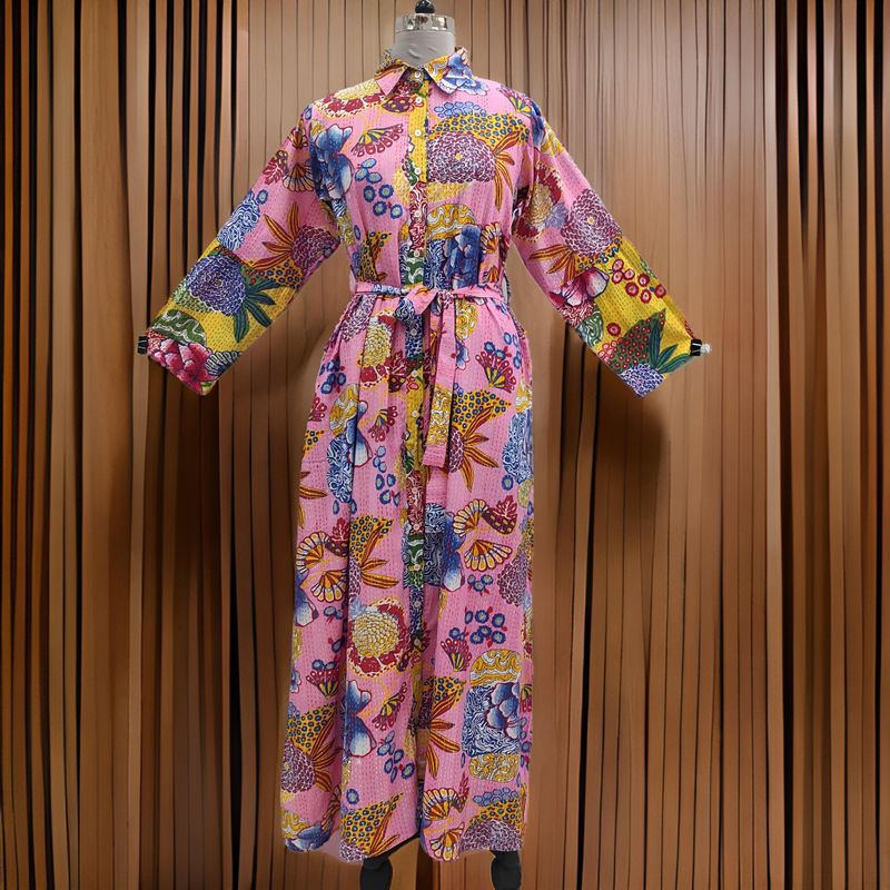 S/M Tansy Printed Cotton Jalabiya Dress 57&quot; Long