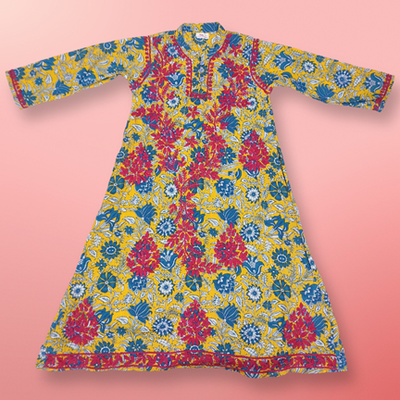 6-7 Year Embroidery Sofi Cotton Girls Dress 38&quot; Long Jalabiya