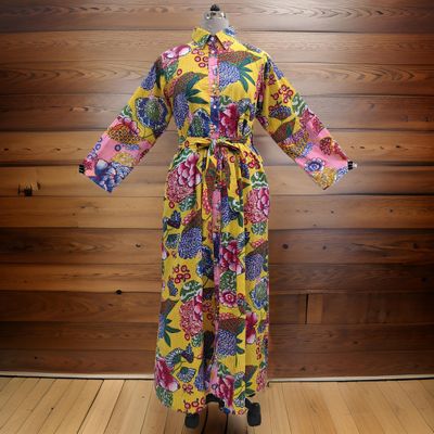 L/XL Tansy Printed Cotton Jalabiya Dress 57&quot; Long