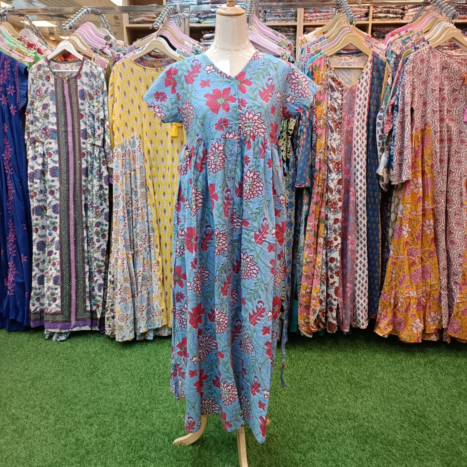 12-13 Year Precious Printed Cotton Girls Dress 50&quot; Long Jalabiya