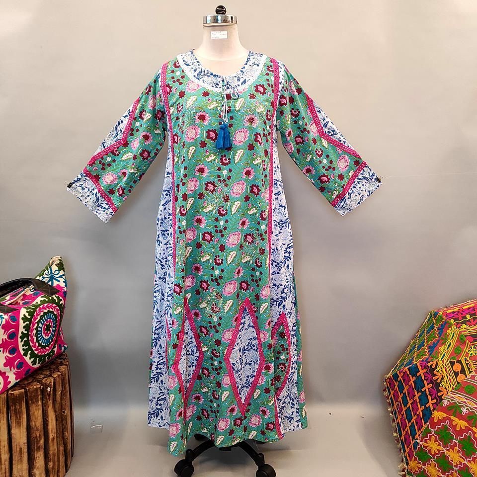 L/XL Atushi Printed Cotton Dress 56&quot; Long Jalabiya