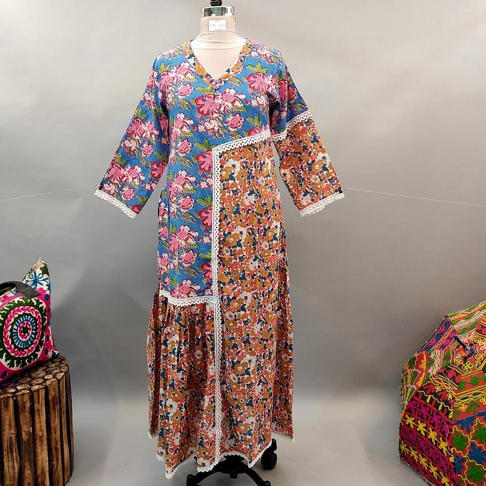XS/S Yuna Printed Cotton Dress 54&quot; Long Jalabiya