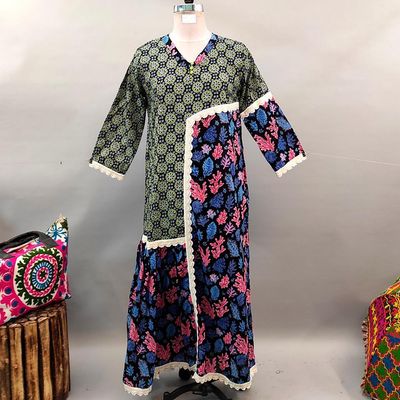 L/XL Yuna Printed Cotton Dress 57&quot; Long Jalabiya