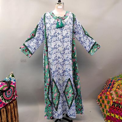 L/XL Atushi Printed Cotton Dress 56&quot; Long Jalabiya