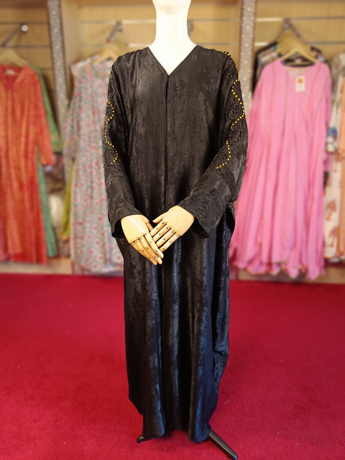Black Abaya Crystal Embroidery length 56&quot;inch