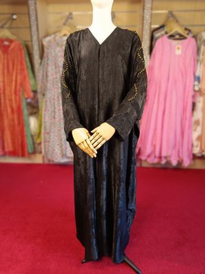 Black Abaya Crystal Embroidery length 56&quot;inch