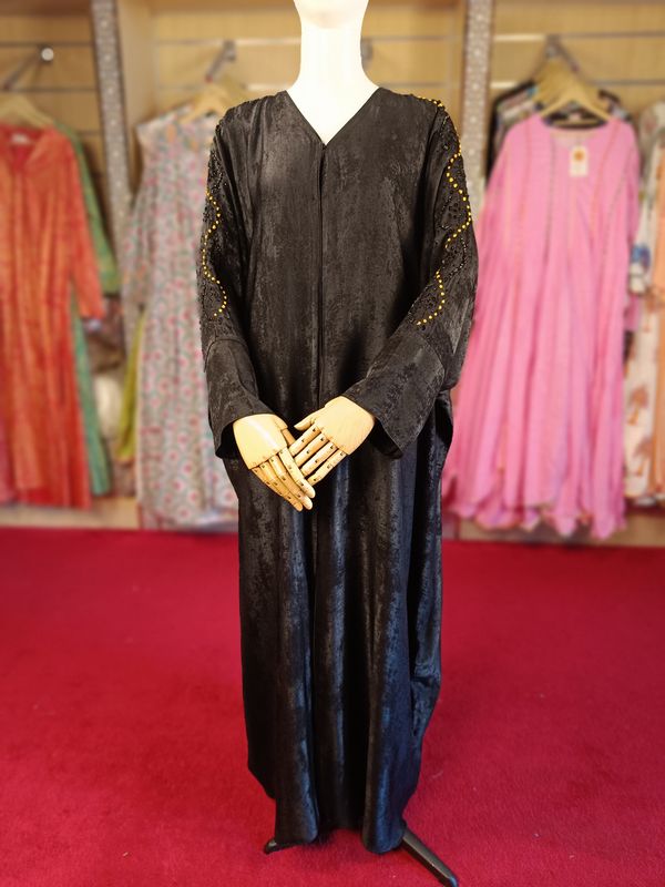 Black Abaya Crystal Embroidery length 56&quot;inch