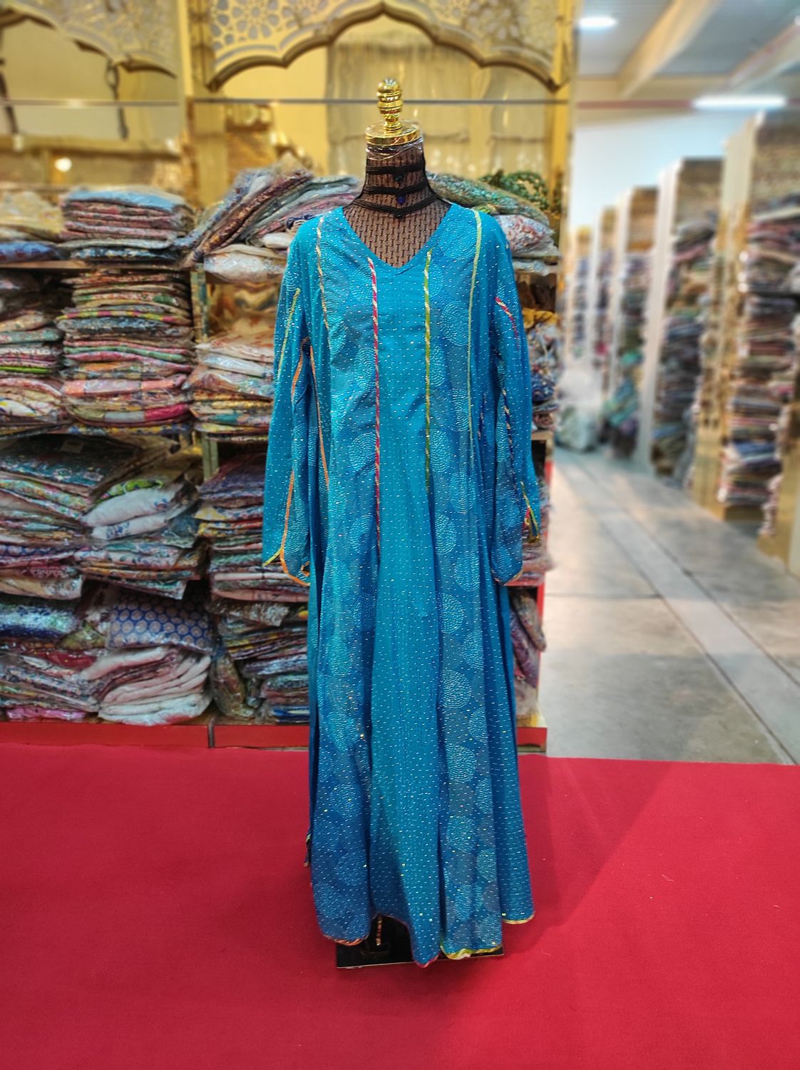 L/XL Meher Crystal Multi Printed Cotton Dress 56&quot; Long Jalabiya
