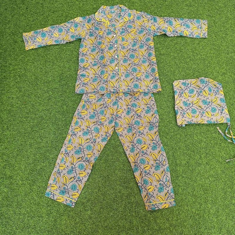 4-5 Year Cotton Full Sleeves Shirt Collar Neck Pajamas Set