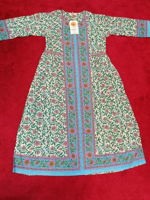8-9 Year Bhopali Crystal Printed Cotton Girls Dress 42&quot; Long Jalabiya